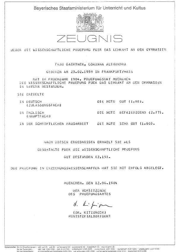 Staatsexamen Zeugnis Staatsexamen Zeugnis